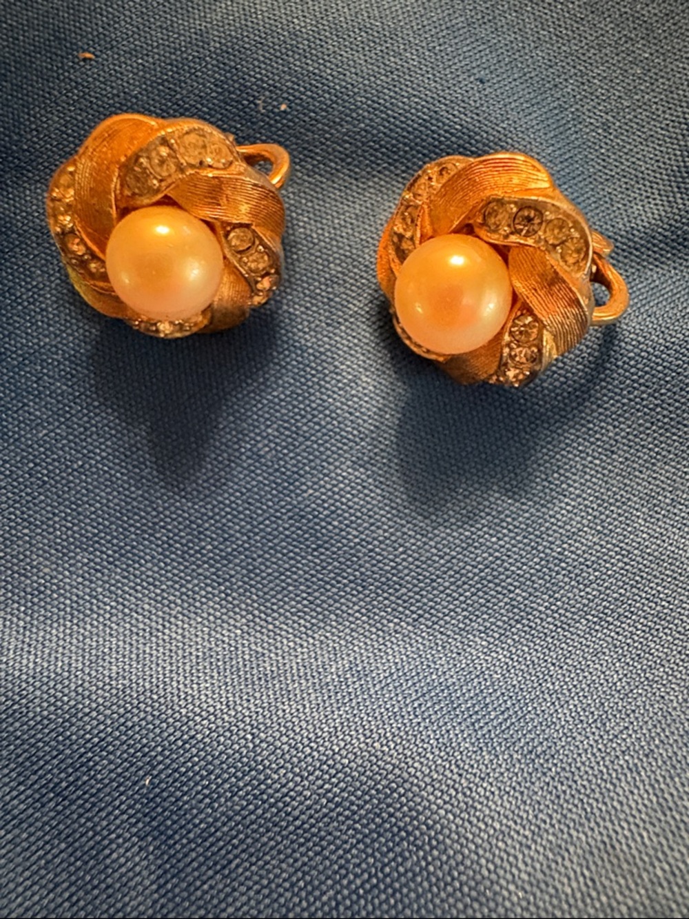 Gold-Tone Pearl and Crystal Knot Clip-On Earrings - Picture 6 of 6